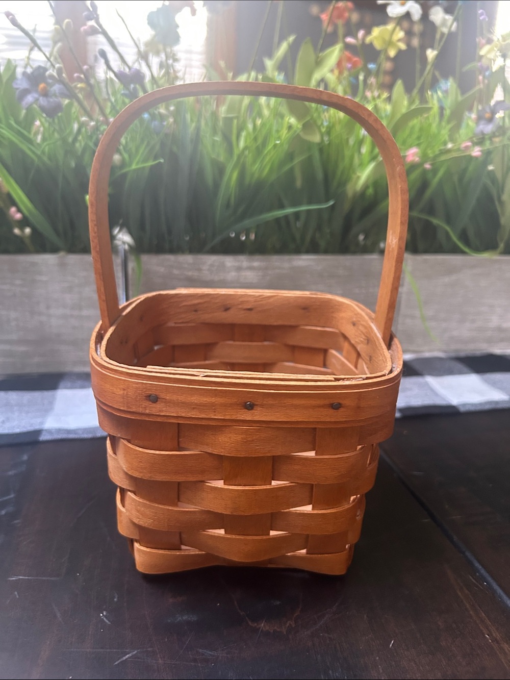 Longaberger Handwoven Rustic Wooden Basket with Handle - Brown
